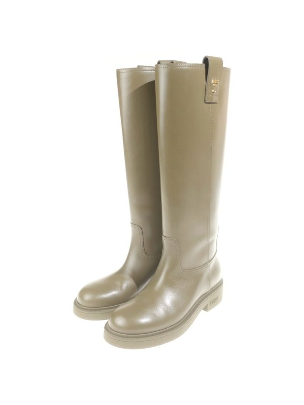 Fendi Filo Leather Long Boots Shoes Khaki View 2